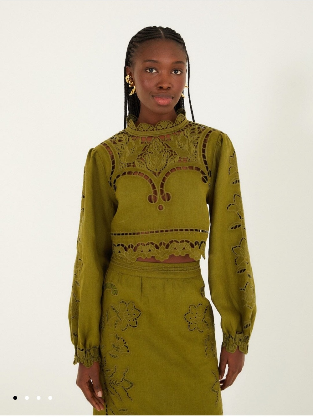 Farm Rio Green Majestic Garden Linen Blouse